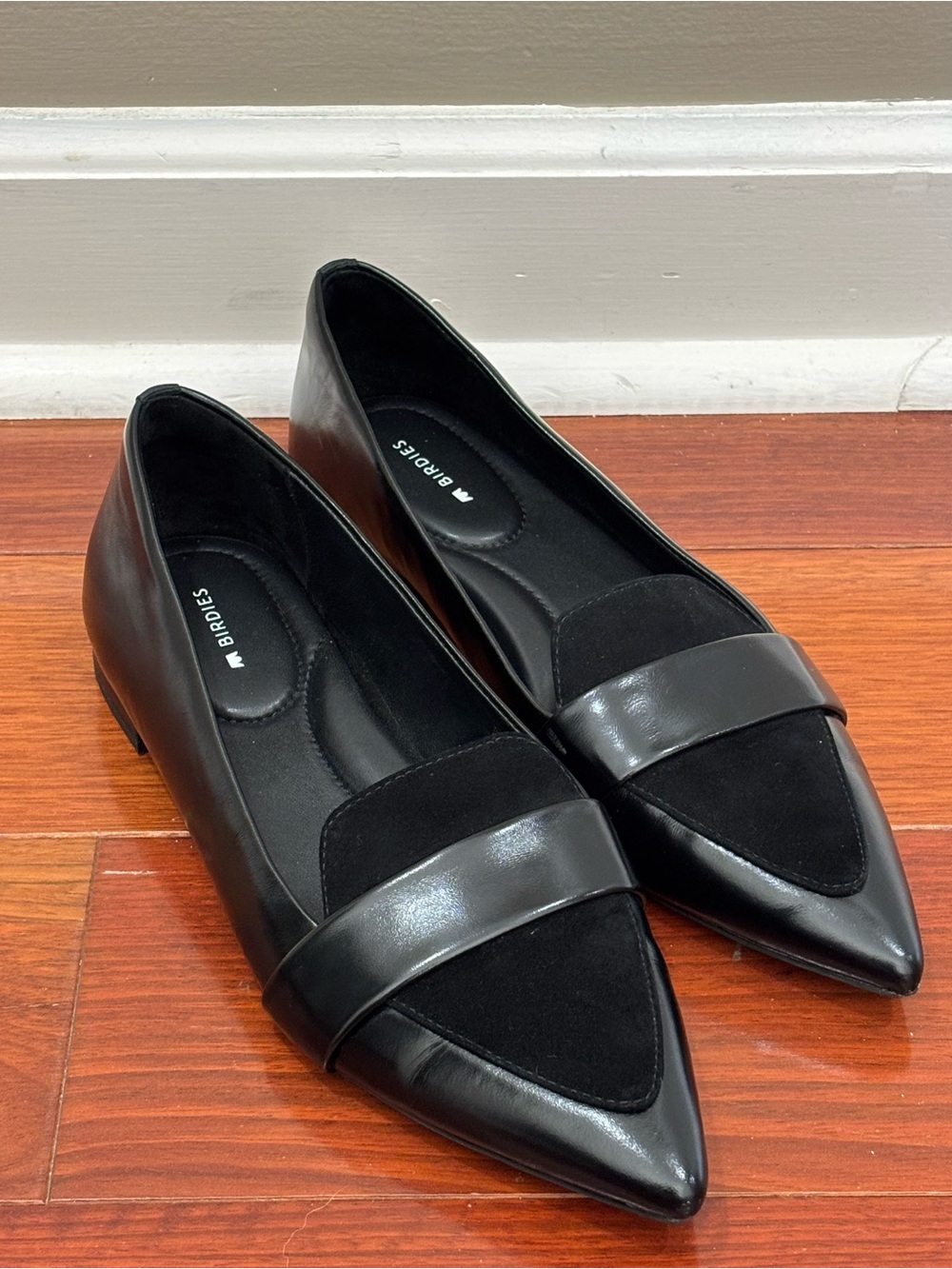 Birdies Loafer Flats Womens 9 Black Leather Suede Pointed Toe Slip On Sparrow